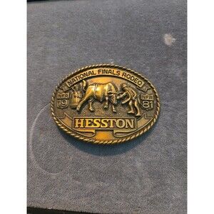 Vtg. 1981 Hesston National Finals Rodeo Cowboy Belt Buckle (LG-13)